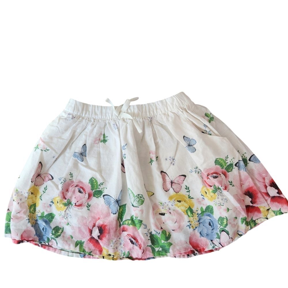H&M Girls White Floral Roses and Butterflies Cotton Skirt Size 2-4 Years NWOT